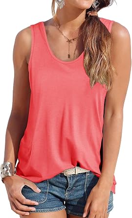 Smile Fish Women Scoop Neck Flowy Loose Fit Tank Top Sleeveless Summer Tops Shirts