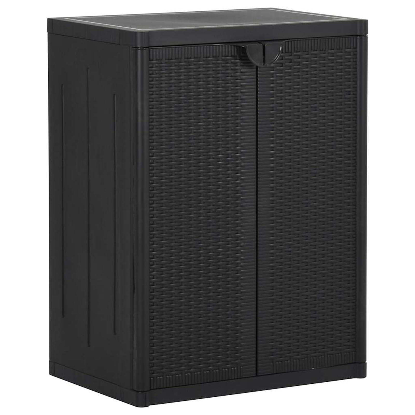 Gecheer Black PP Rattan Storage Cabinet with 2 Shelves, Durable and Easy to Clean Patio Organizer for Laundry Detergent and Tissues, 65x45x88 cm 151236