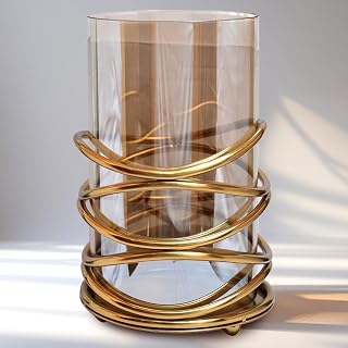 Decozen Candle Holder with Glass and Decorative Metal in Swirl Design for Home Decor Console Table Centerpiece Garden Dining Living Room Bedroom Office Farmhouse Events Wedding Decorations