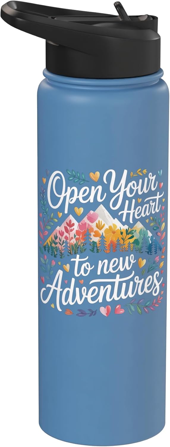 Open Your Heart To New Adventures Travel Explore - Stainless Steel Insulated Water Bottle