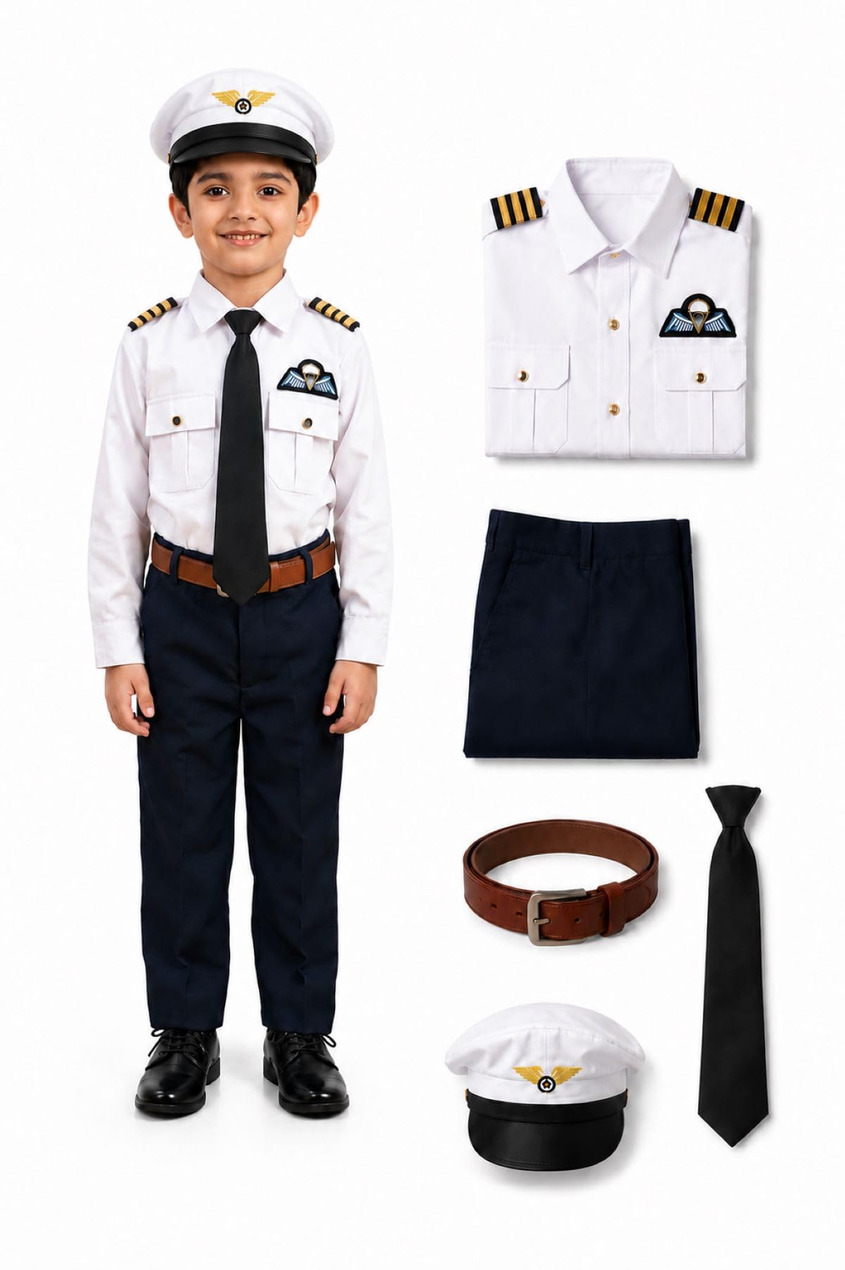 BookMyCostume Pilot Costume for Kids | Pilot Dress & Pilot Uniform for Kids | Unisex Airplane Aviator Fancy Dress with Cap, Shirt, Tie & Pants | Professional & Community Helpers Costume | 4-5 Years-image-42
