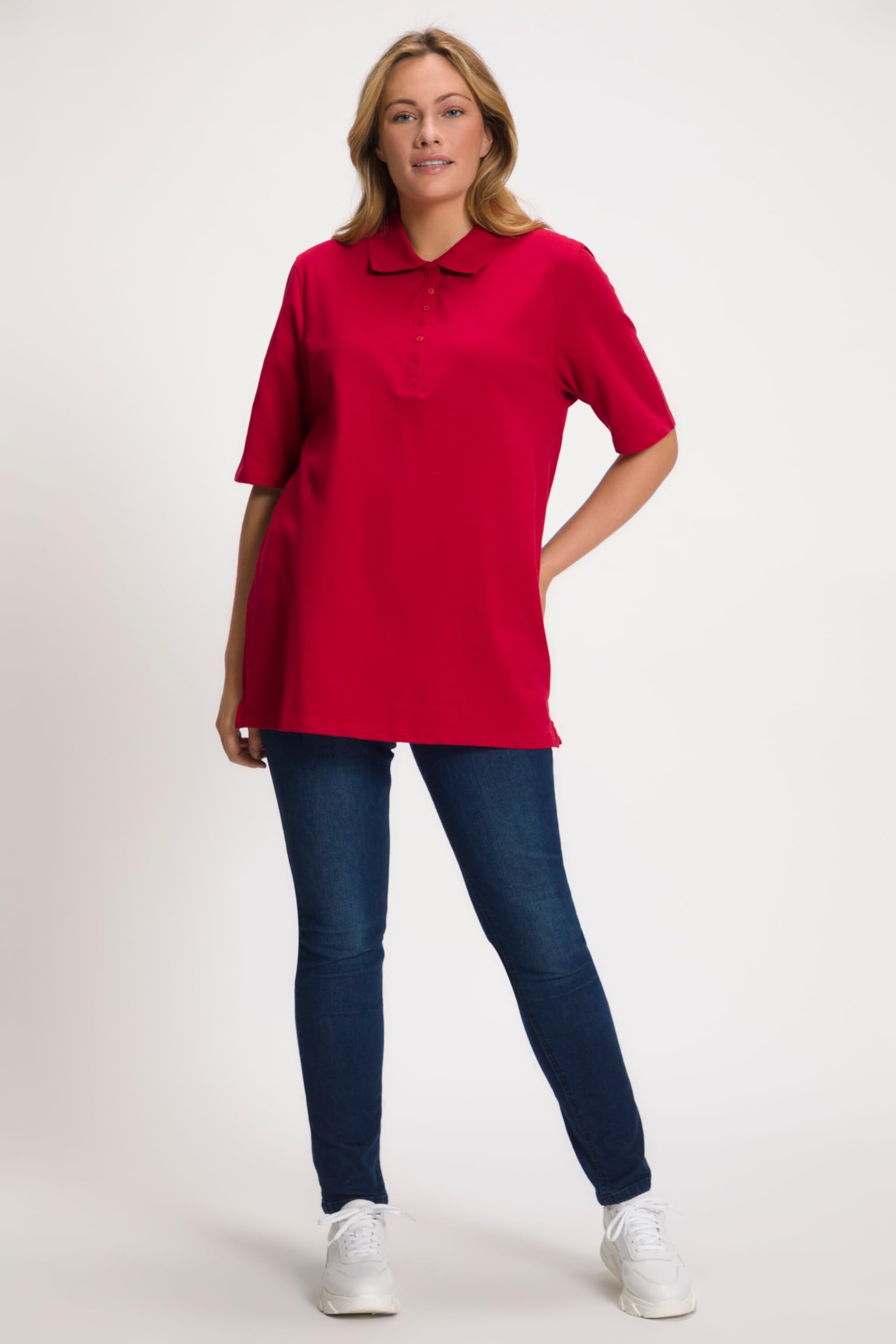 Ulla Popken Poloshirt Piqué Polokragen Samt-Knopfleiste Halbarm