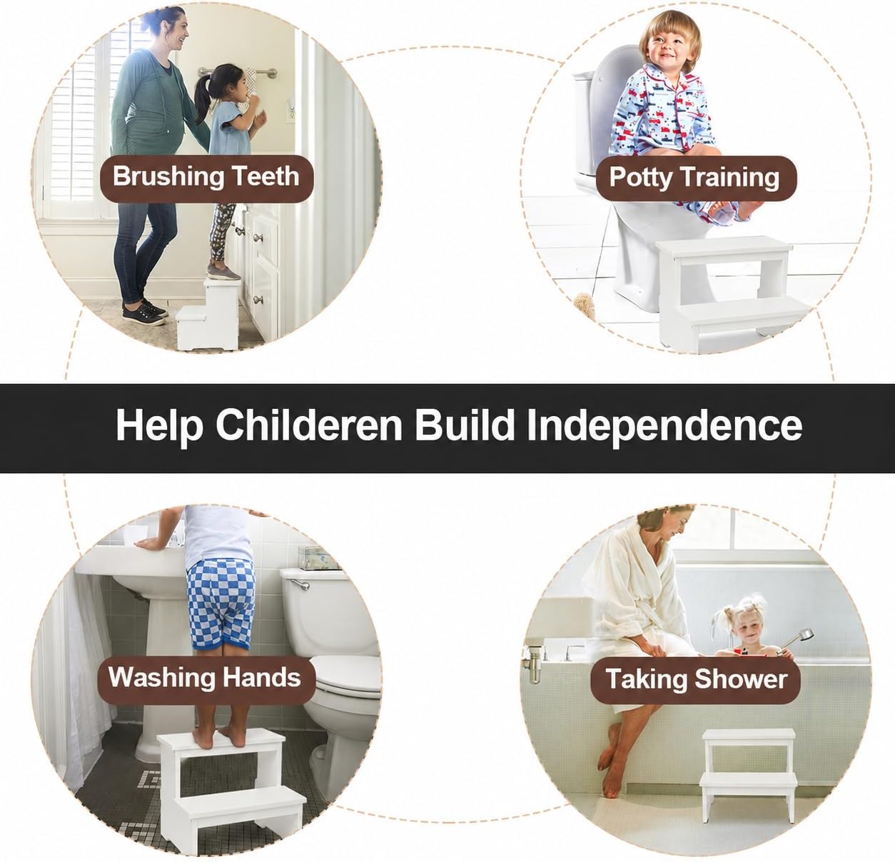StrongTek Bamboo 2 Step Stool, Non-Slip, 350 lb Capacity, White | Bed Steps for High Beds for Adults, Non-Slip Feet, Easy Assembly for Kitchen, Bedside, Pantry, Closet and Bathroom Use
