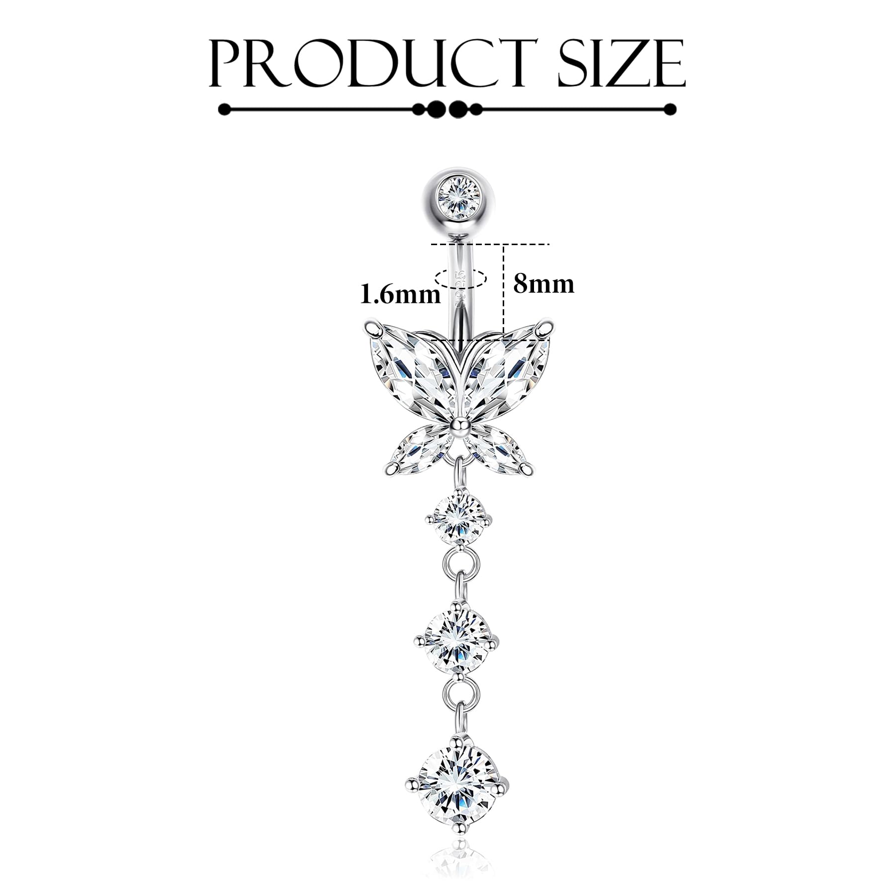 AceFun piercing ombligo Plata de ley 925 6mm 8mm 10mm 12mm genuino S925 esterlina mariposa largo vientre piercing joyería barbillas curvas ombligo premium para las mujeres