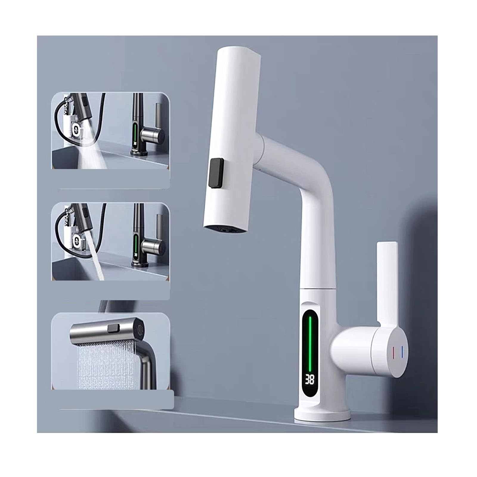 Digital Display Pull-Out Sink Faucet with Pull Down Sprayer for Modern Kitchen Convenience