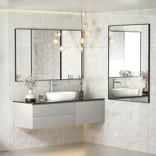 Miniatura 2 de Koonmi Espejo de pared rectangular negro, espejo de baño de 24 x 32 pulgadas, espejo de tocador con marco de aluminio para entrada, sala de estar,