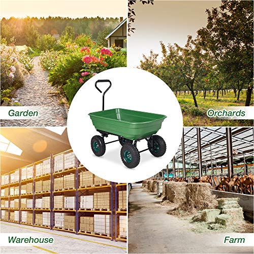 CARSTY Utility Garden Dump Wagon Cart,550 lbs Capacity Heavy Duty Lawn Trolley Yard Wheelbarrow Carrier with Sturdy Steel Frame for Outdoor Camping Picnic Riding Yard,Green