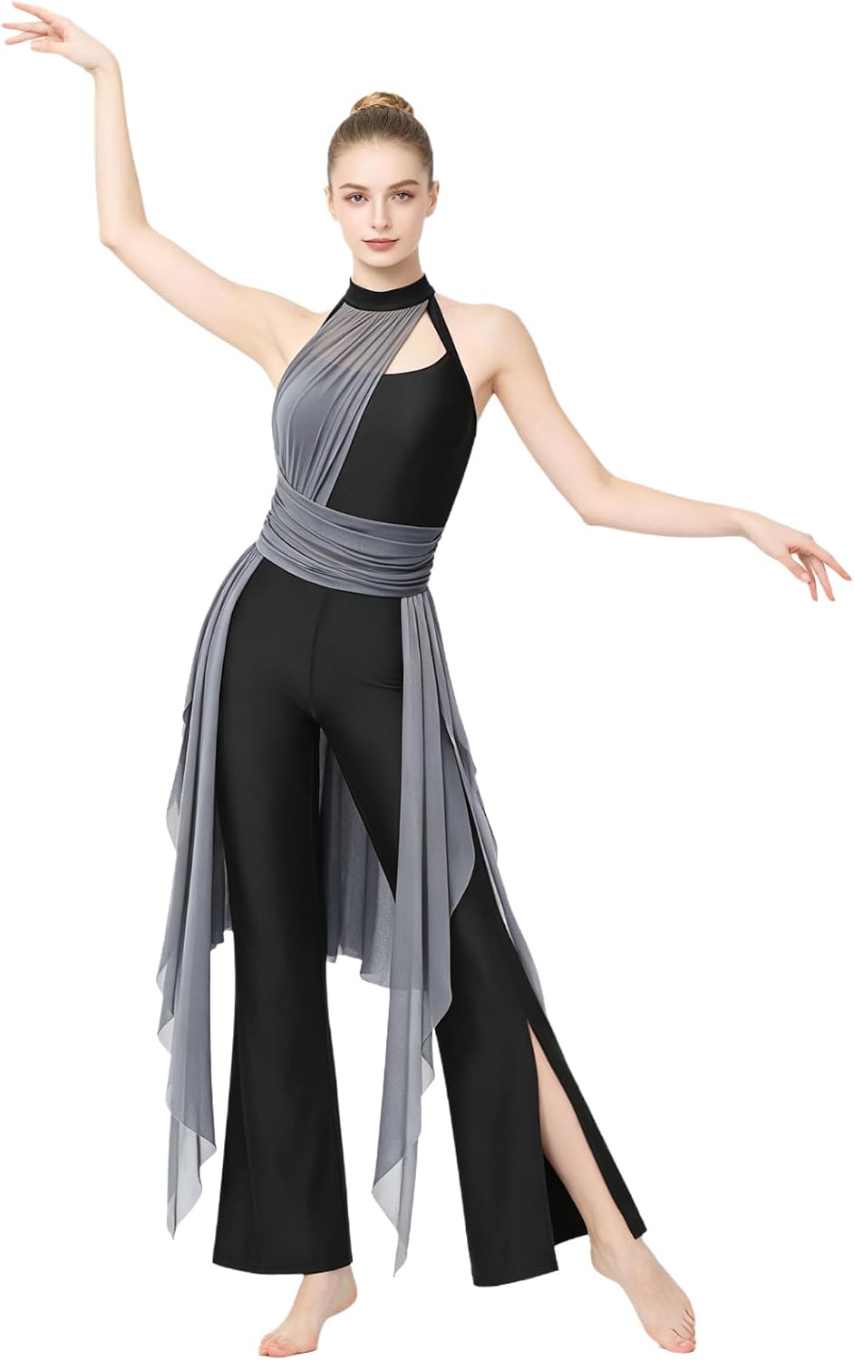 Women Lyrical Dance Unitard With Overlay Modern Contemporary Dancewear