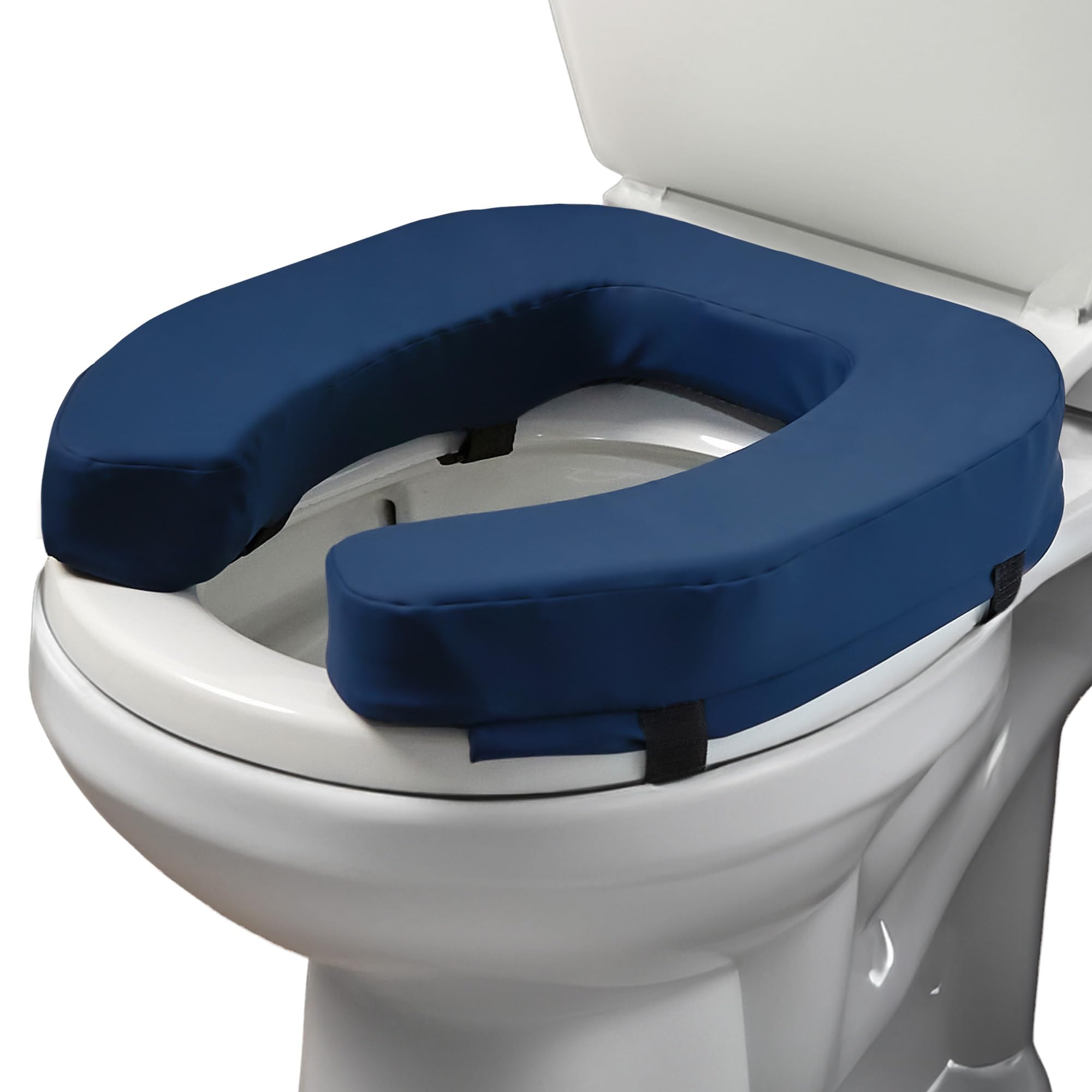 Lunderg Padded Toilet Seat Riser for Seniors - Adds 2 inches. Universal Fit - FIRM Raised Toilet Seat Cushion with High-Density Foam for Enhanced Comfort & Elevation. Post-Surgery Must have (Blue)