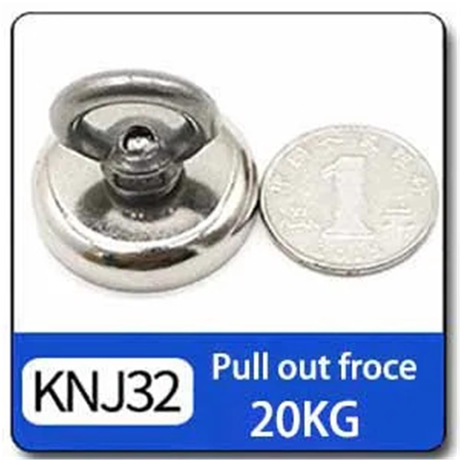 Magnete da ricerca D20-D90mm, potente magnete da pesca al neodimio, magneti in terre rare for impieghi gravosi, occhiello con foro svasato for recupero(D32 pull 20kg)