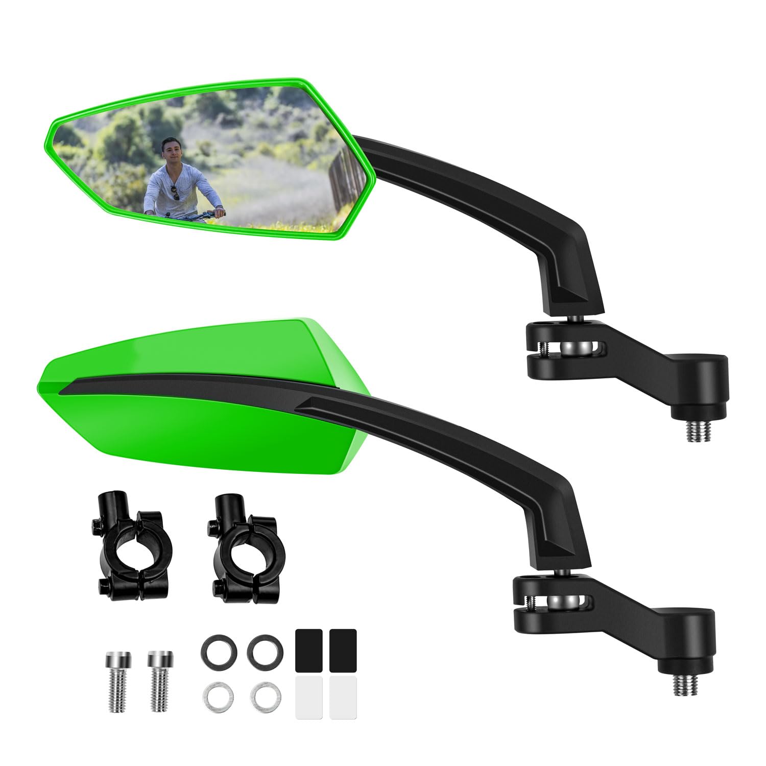 Addmotor Bike Mirrors, 1 Pair Bicycle Mirror Handlebar Mount, 360° Adjustable Rotatable Bike Mirror, HD, Safe Handlebar Rearview Mirror, Bike Accessories Bicycle Mirrors Set Green