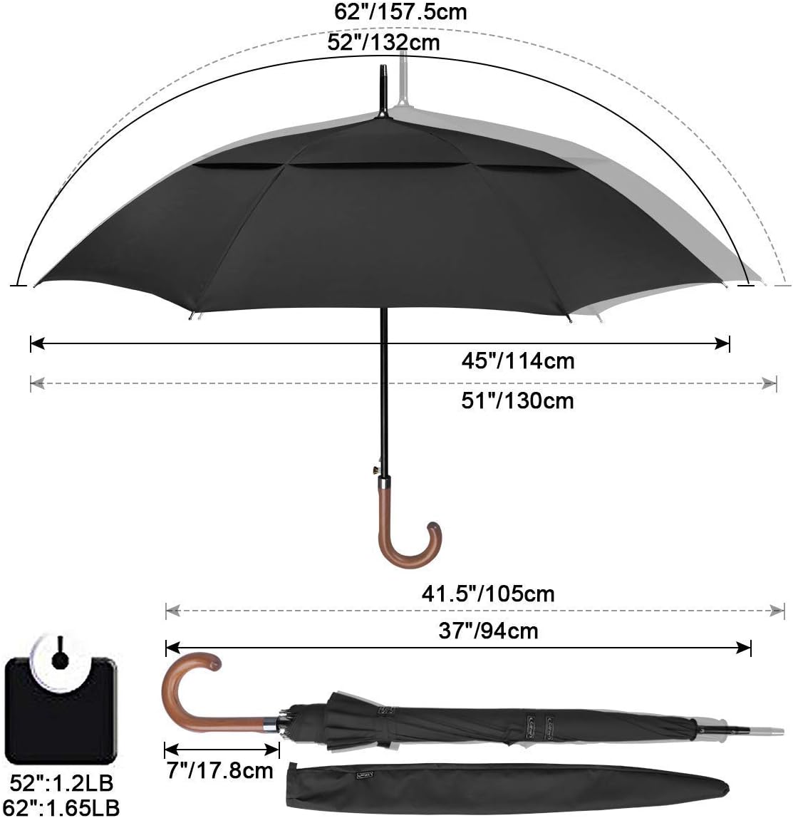 G4 62inch Golf Umbrella and the 52inch wooden J Handle Golf Size Umbrella