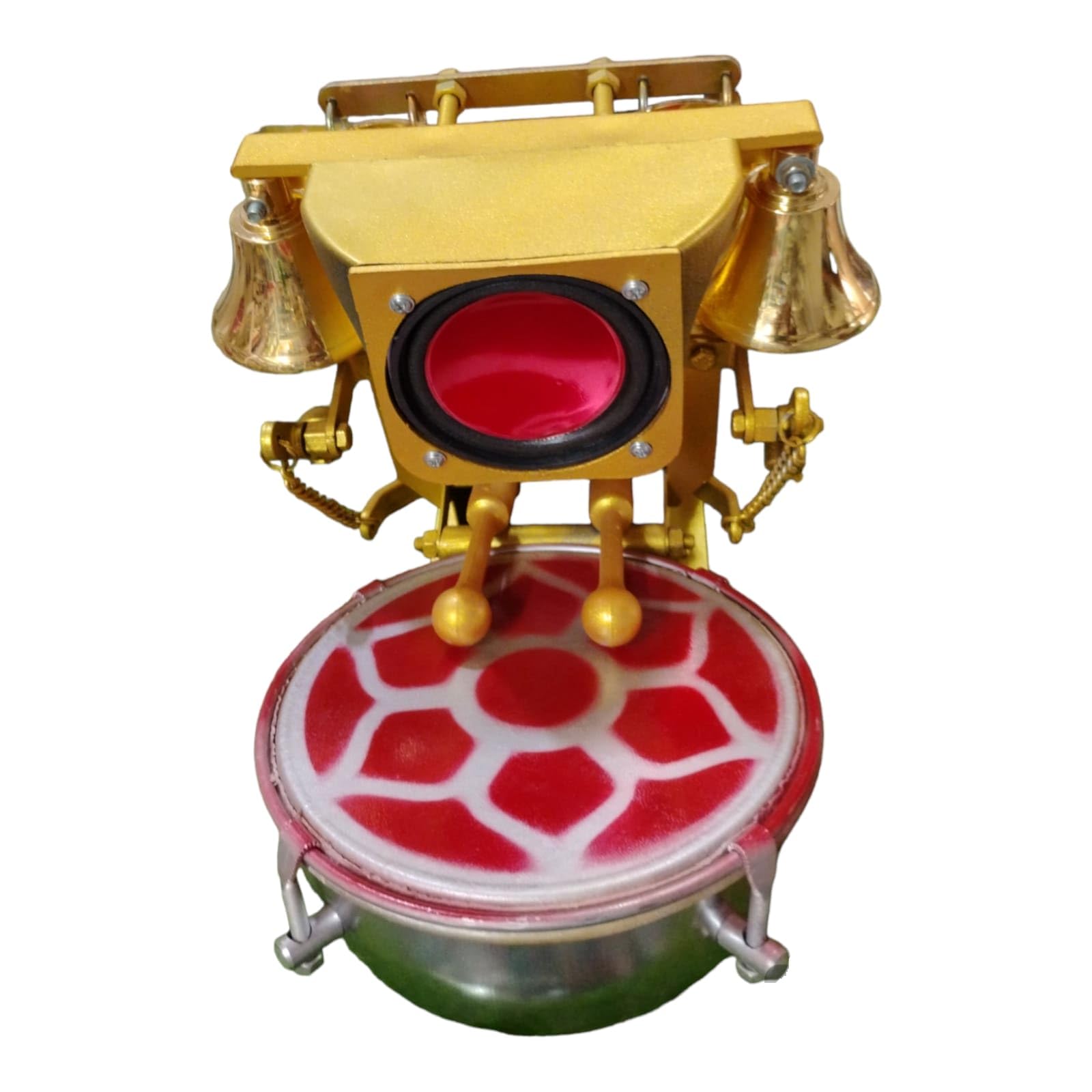 Fully Automatic Electric Arti Machine Nagara With Sankh Sound For Home Temple Copper 2 Pooja Bell Dholak And Sankh Speaker For Pooja Room Atri Machine with Drum,Bells with Adjustable Arti Tempo/Rhythm