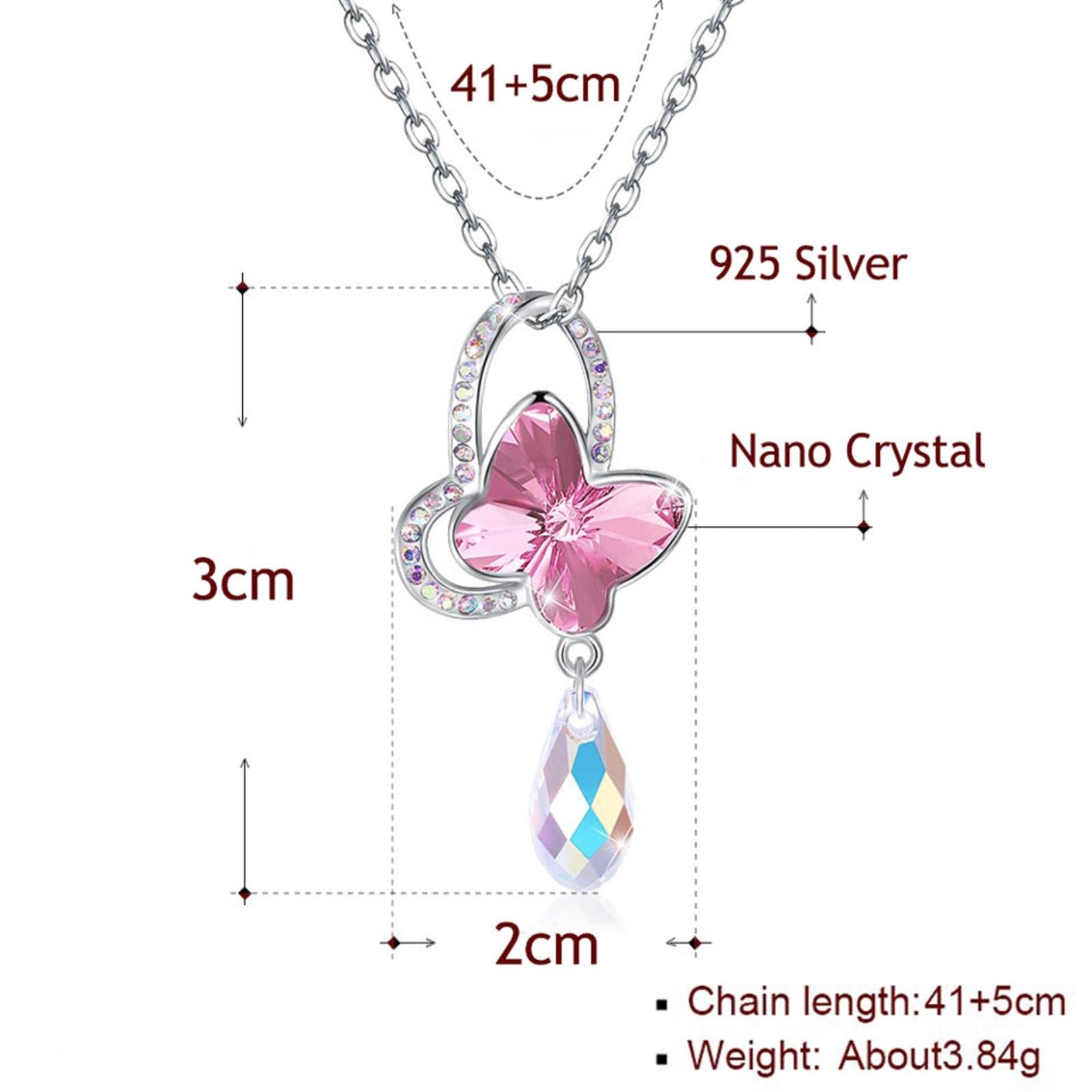 Collar De Plata De Ley 925 Auténtica De Mariposa, Collares De Piedras Preciosas De Cristal Rosa Y Azul Para Mujer, Regalo De Fiesta Con Cadena