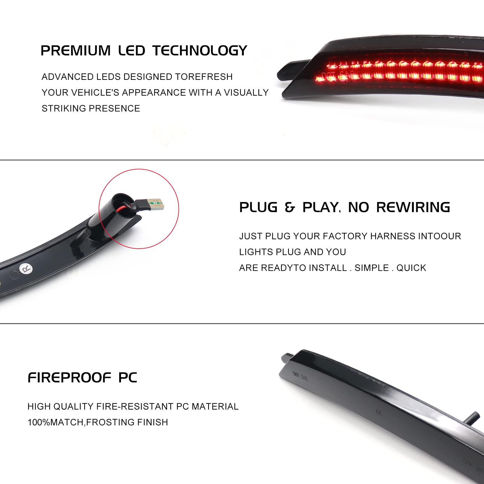 Mini Cooper Side Marker Light Smoked LED Side Marker Light Set For 2007-2013/14 MINI Cooper - Amber Front, Red Rear Mini Cooper S Check Engine Light - Foto 2