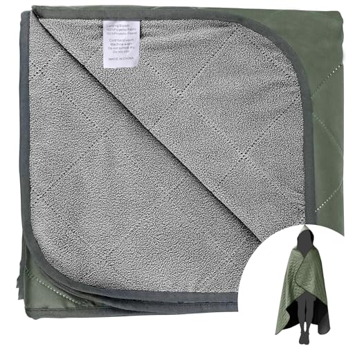 JUBORUI Camping Blanket,140X200CM, Waterproof Outdoor Blanket, Warm Camp blanket Ideal for Hiking, Backpacking, Beach, Cold Weather, Windproof, Washable Fleece Blanket With Hood(Army Green).