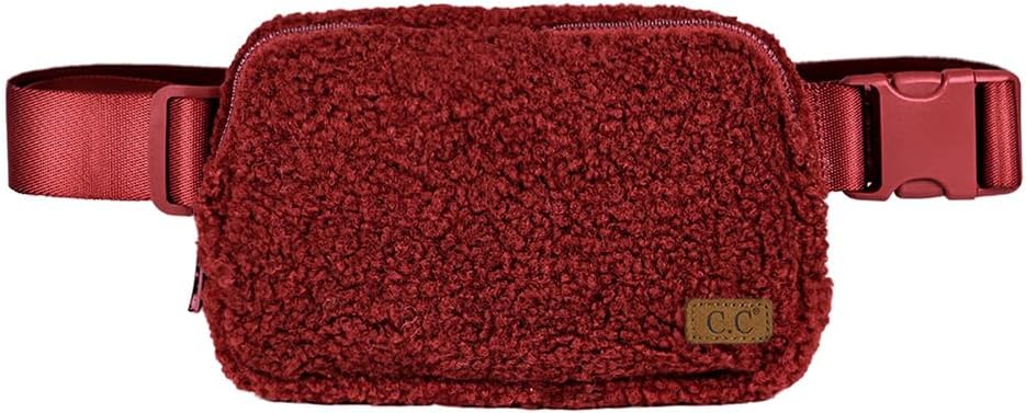 C.C Sherpa Fanny Pack For Women Unisex - Fuzzy Daily Waist Crossbody Belt bag With Adjustable Strap (Burgundy)