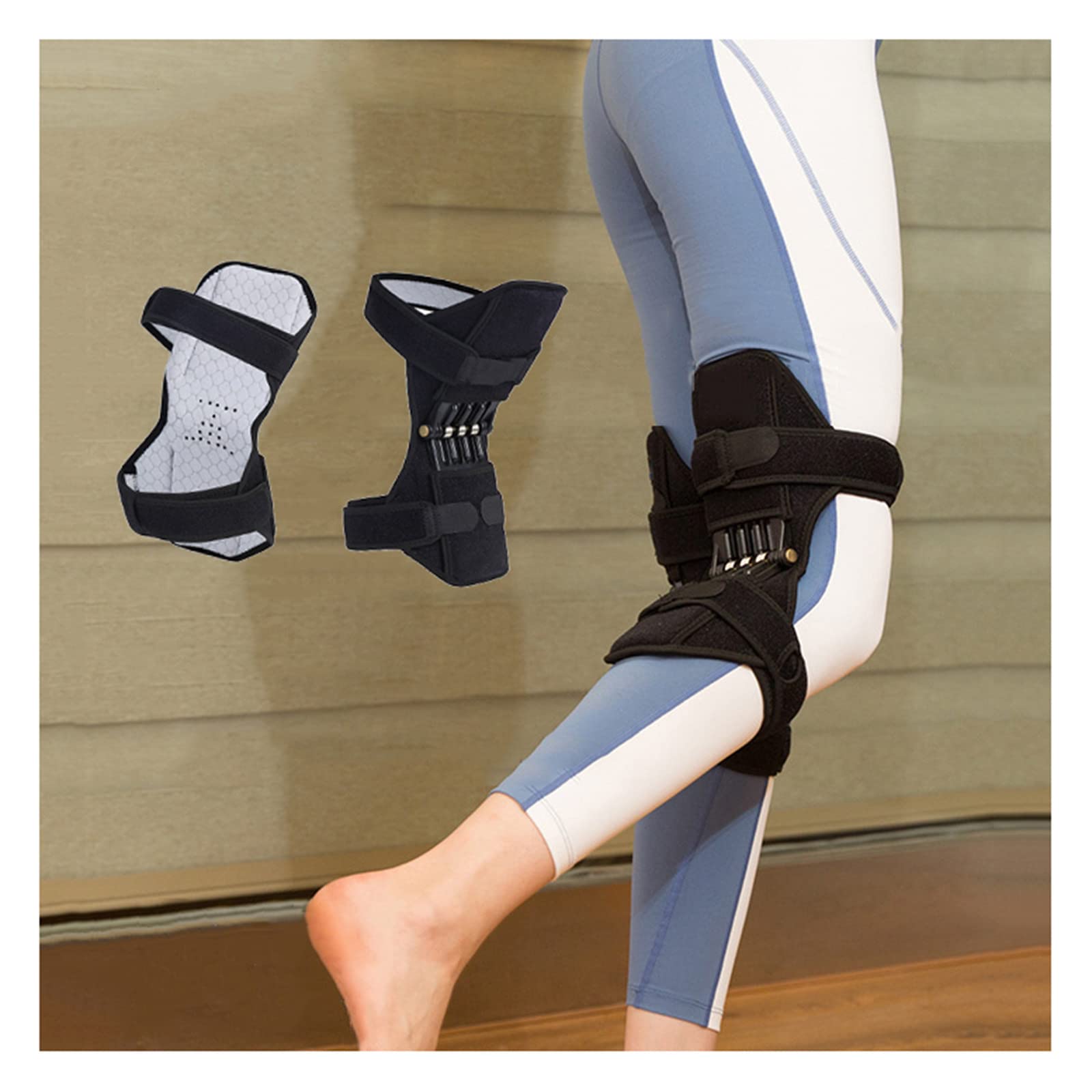 Ortezy kolana na ból i wsparcie kolana, 2-pak Power Knee Stabilizer Joint Support Sprężynowa podkładka stabilizująca kolano do uprawiania turystyki pieszej, wspinaczki po schodach, wspinaczki górskiej,Black