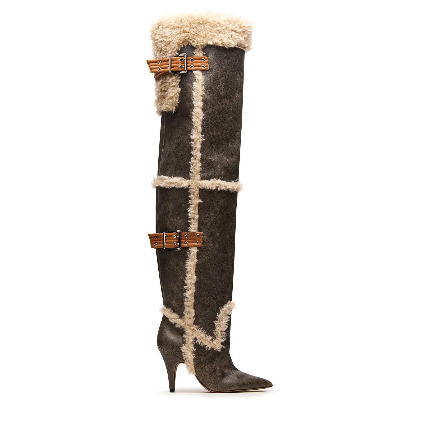 DOEYG Vintage over the Knee Boots for Women Pointed Toe Stiletto Thigh High Boots Dressy Sexy Wide Calf