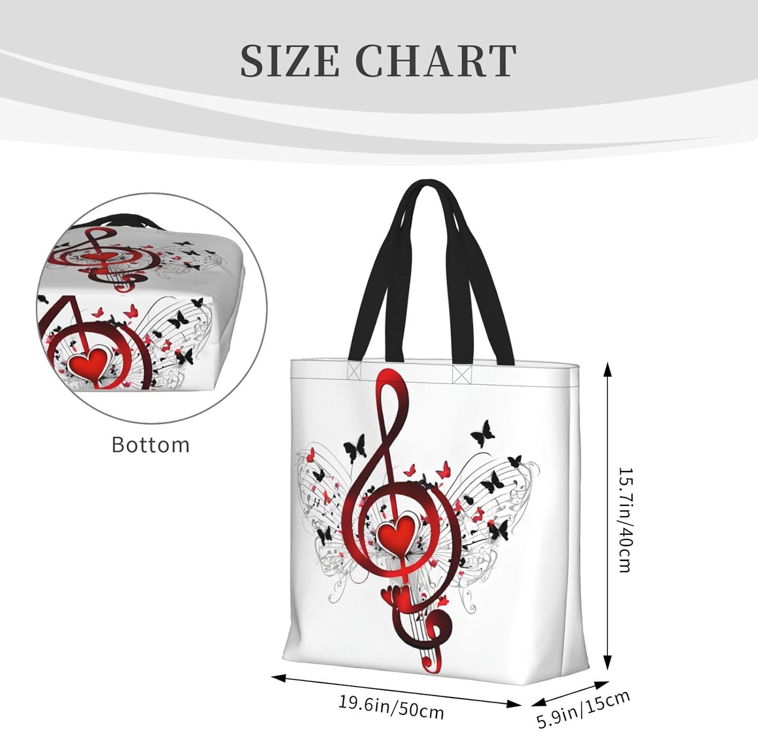 Music Pattern Large Shoulder Tote Bag for Women Lady Reusable Daily Casual Shoulder Bag for Vacation Travel Picnic Shopping Work Gym, Christmas Halloween Grocery Handbags image 4