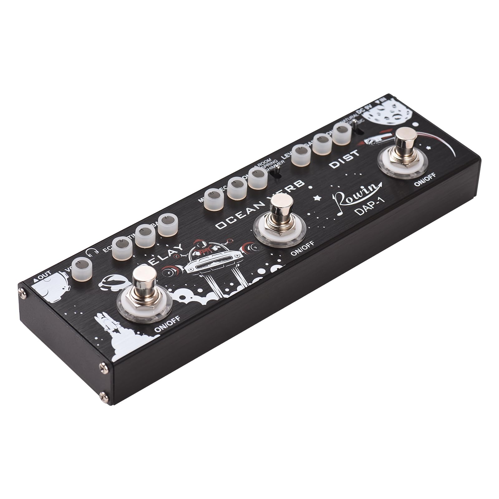 Pedal de Efectos múltiples para Guitarra 3 en 1, retardo/verbo oceánico/distorsión, Carcasa de aleación de Aluminio con función True Bypass, Pedal de Efecto de Guitarra eléctrica portátil
