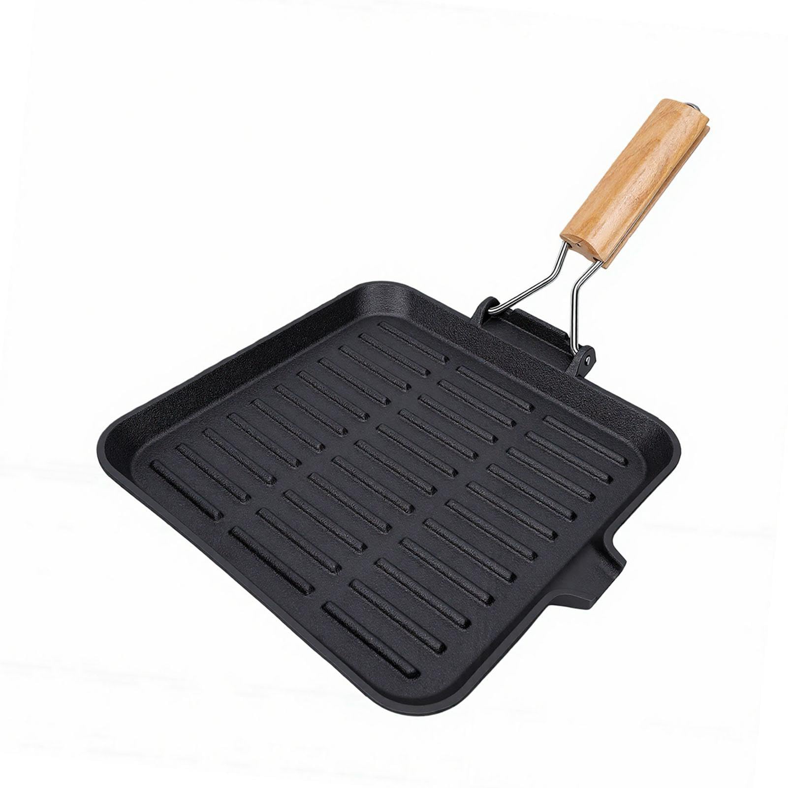Bistecchiera, Bistecchiera Quadrata Antiaderente con Scanalatura e Manico Pieghevole per Bistecche di Verdure, Piastra Grill in Ghisa con Rivestimento Smaltato per Fornell