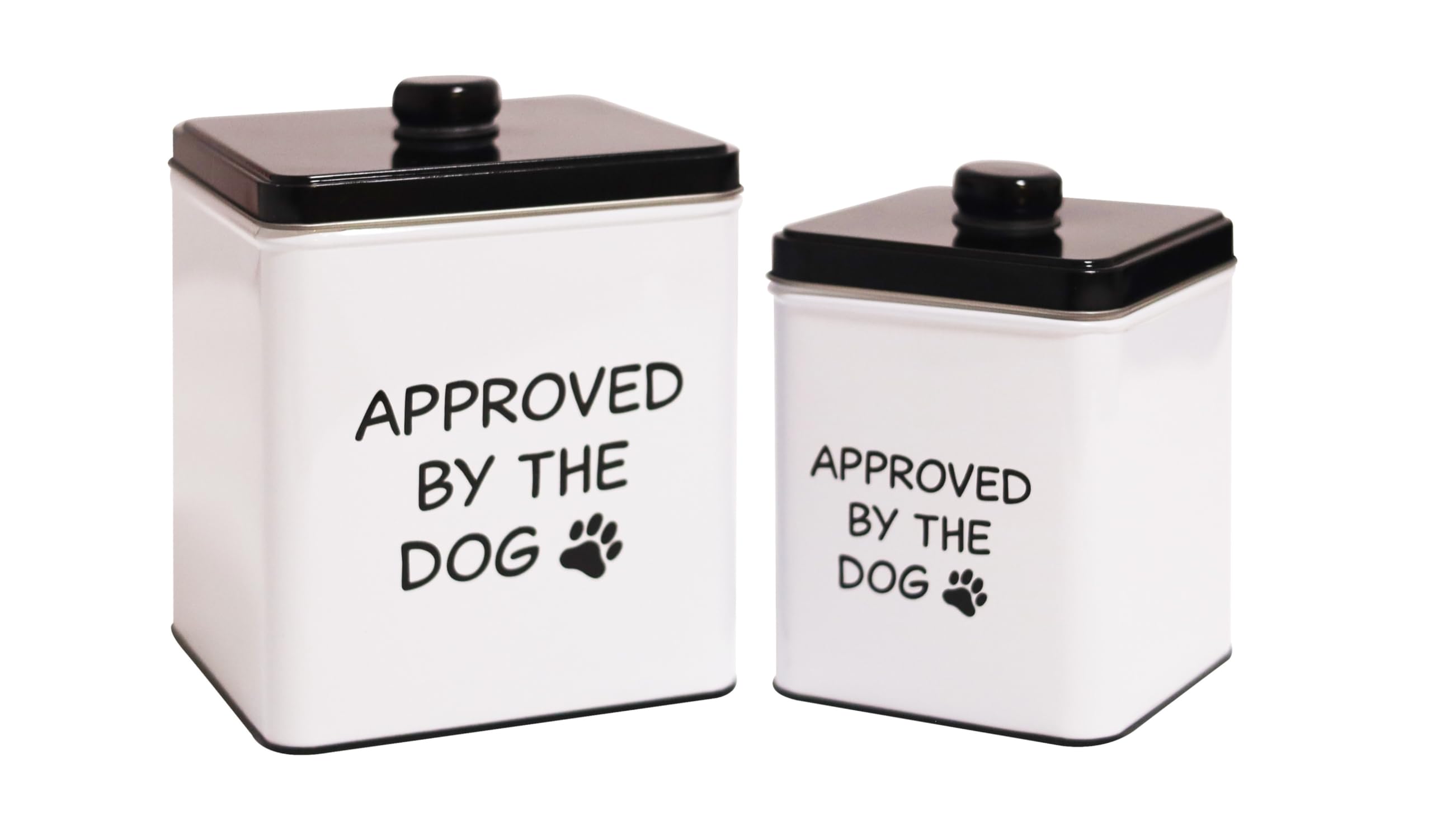 Define Marvelous 2pc Set Square Storage Dog Tin Container for Treats, Food, Storage, Supplies, Toys (Approved by the Dog)