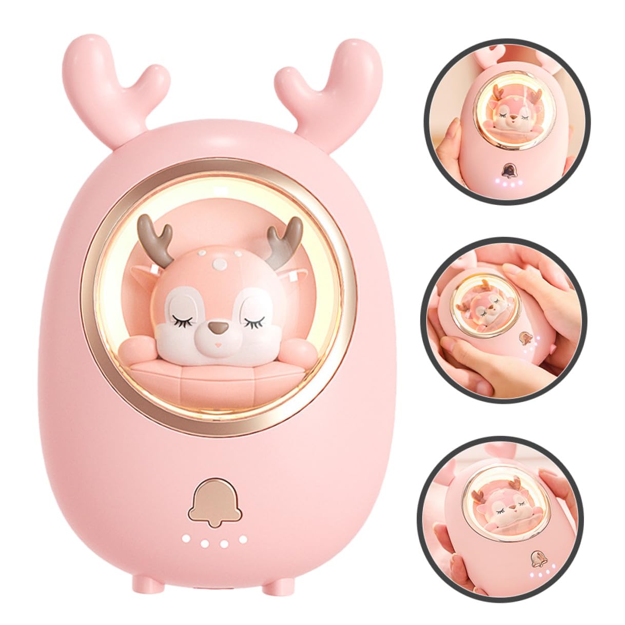 Chauffe-Mains USB Rechargeable, Mini Chauffe-Mains Dessin Animé, Motif Cerf Lumineux, Réutilisable, Batterie Intégrée, Portable, pour Randonnée et Plein Air