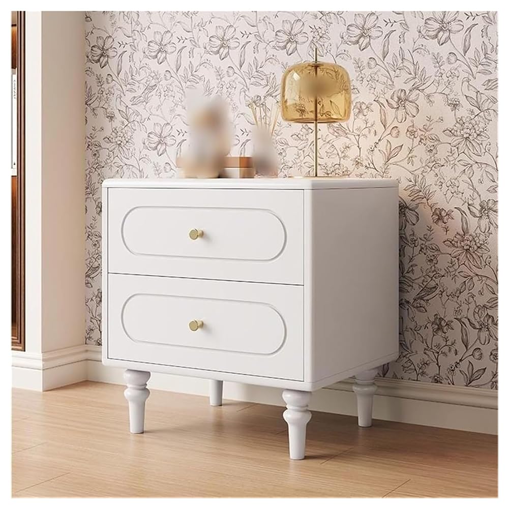 Table de chevet bois massif avec tiroirs de rangement blancs rails fluides chambre