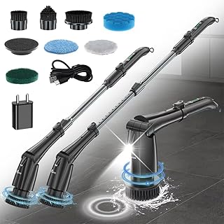 Supvox Electric Cleaning Brush with Adjustabel Handle & Angle, 3-Speed Cordless Rechargeable Electric Spin Scrubber with 8 Heads, IPX7 Waterproof Electric Mop for Cleaning Tile, Bathroom, Floor, Tub