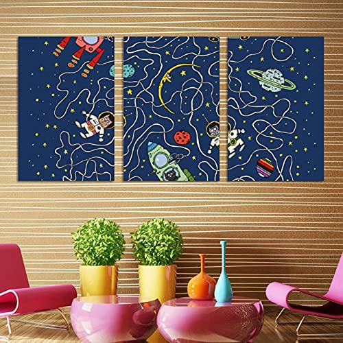 Fusée photos chat cosmos triptyque moderne de décoration murale pour maison