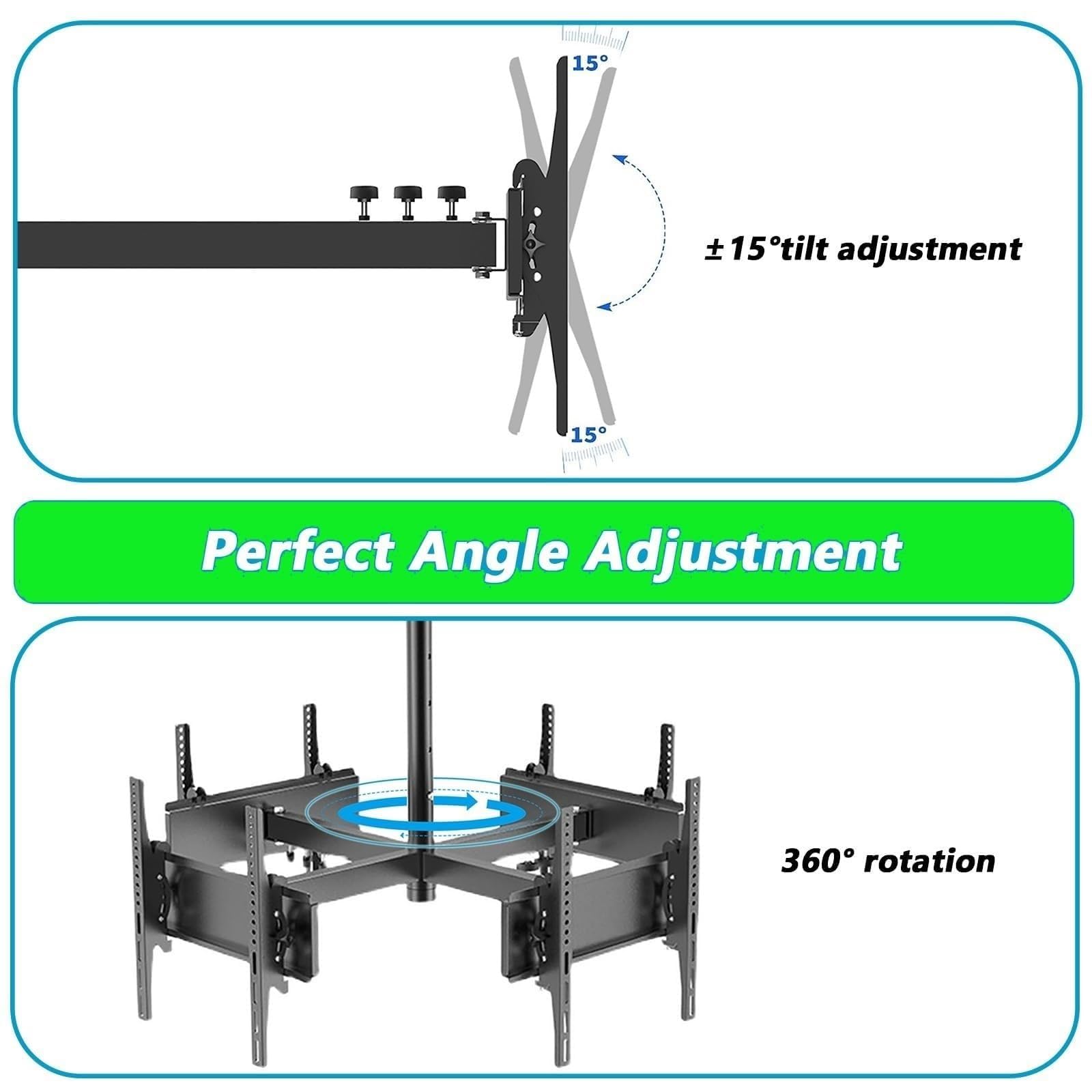 Soporte De Techo para TV - Soporte De Techo De 4 Lados para TV, Soporte De Techo para TV con Inclinación Y Giro Ajustables, Marco Giratorio De 360 Grados para Televisores LCD