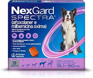 NexGard Spectra Antipulgas, Carrapatos e Vermífugos para Cães de 15,1 a 30kg - 3 tabletes