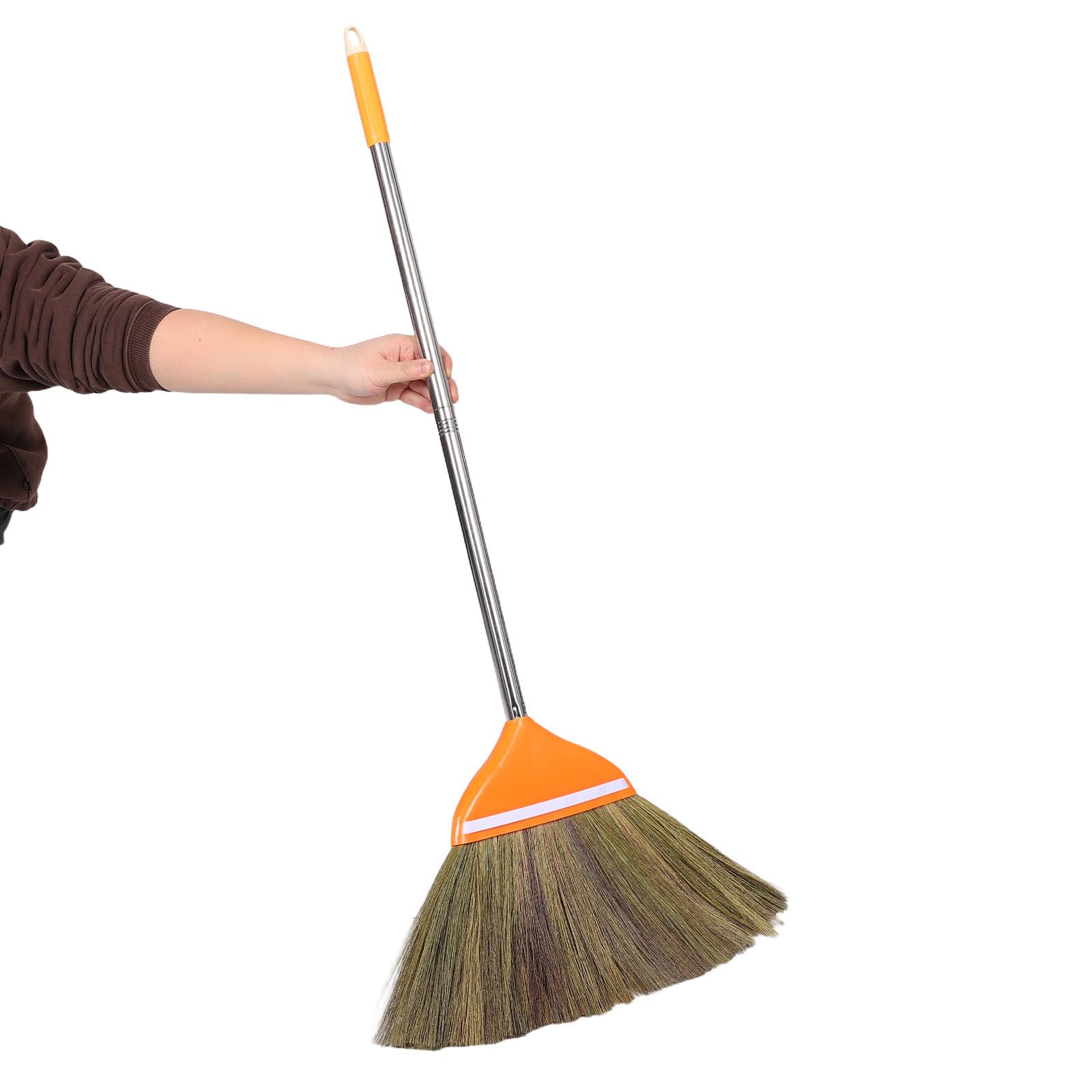 HEMOTON Escoba Natural de Mano para Limpieza del Hogar con Mango Largo de 105cm, Ligera y Resistente, Hecha de Miscanthus para Interiores y Uso Doméstico