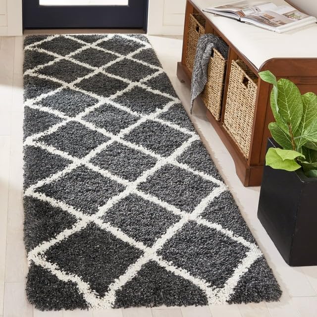 Image of SAGON Luxury Shaggy Carpet for Home | Soft Premium Plush Floor Rug with Anti Skid Backing | Bedroom, Living Room & Bedside Carpet| 1.6 x 4 Feet Gray Ivory Box