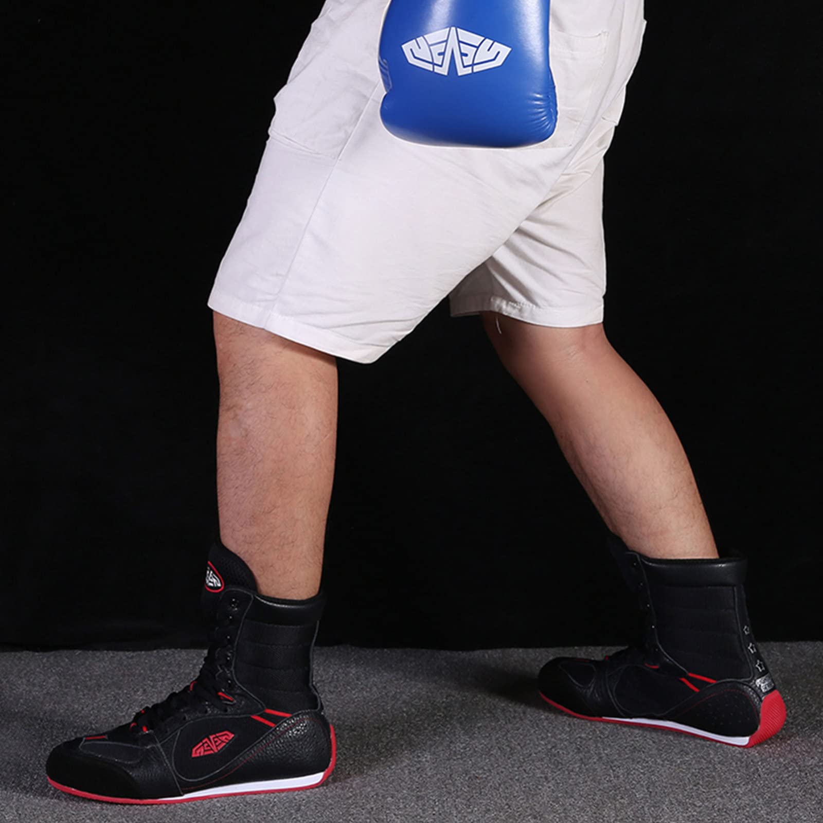 High Top męskie buty bokserskie, sparingowe bokserki, trampki, ochraniacze kostki, przysiady, lekkie kulturystyka, podnoszenie ciężarów, buty MMA, czarne, 37
