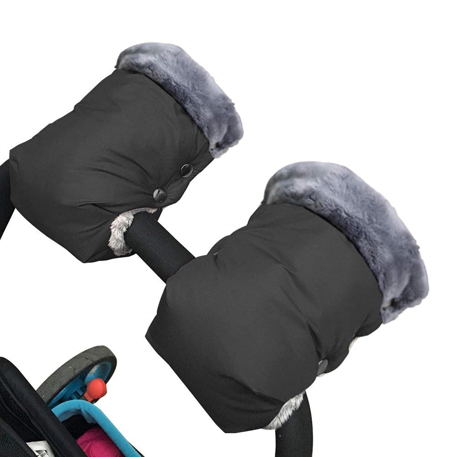 KOMUNJStroller Fleece Hand Muff, Universal Waterproof and Windproof Stroller Handmuff for Pram, Buggy, Bike and Trailer (18 * 26cm/7.08 * 10.23inch Black）
