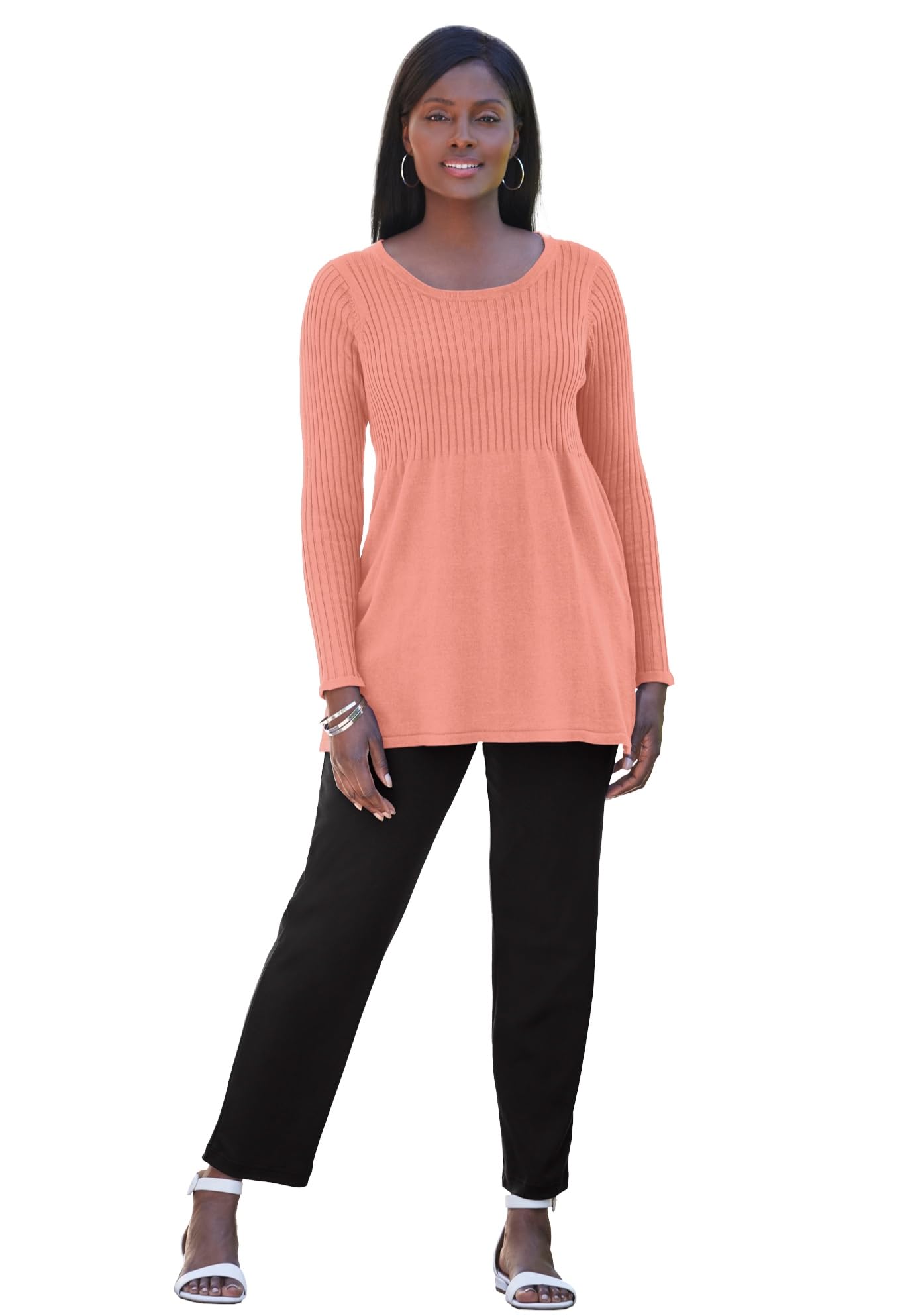 Jessica London Womens Plus Size Ribbed Baby Doll Tunic Sweater