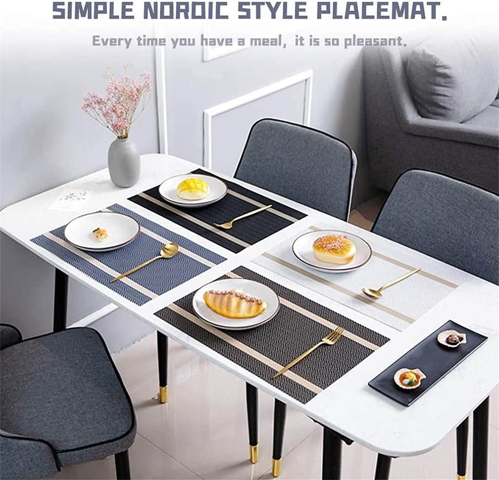 Phnom Penh Placemat 6-Piece Set of Heat-Resistant Non-Slip PVC Woven Placemat(Black)