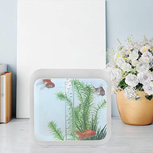 Miniatura 5 de Mini kit de tanque de peces de plástico con iluminación LED - Acuario pequeño, caja de batalla de peces, caja de paisaje ecológico, decoración de