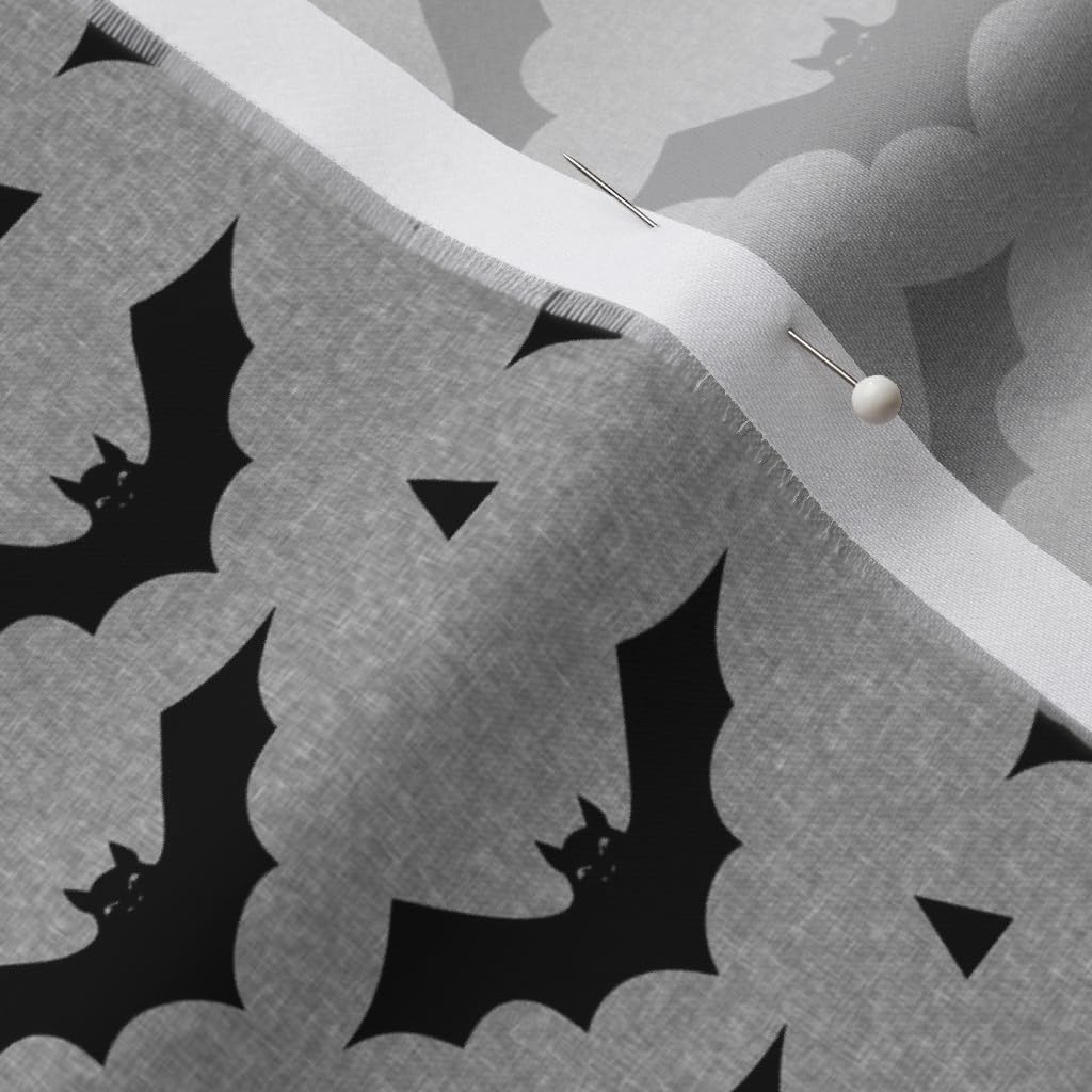 Spoonflower Fabric - Bat Light Gray Smaller Halloween Bats Black Printed on Organic Cotton Sateen Fabric by The Yard - Sewing Quilting Apparel Home Decor