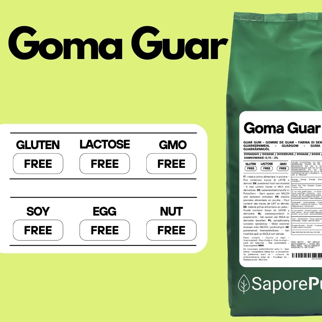 Saporepuro Goma Guar en polvo 1 KG - Ideal para helados y sorbetes - 100% puro