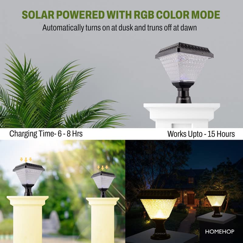 Homehop 10W Solar LED Main Gate Light for Home Garden Outdoor Waterproof Wall Pillar Lamp (ABS,RGB, Pack of 2)