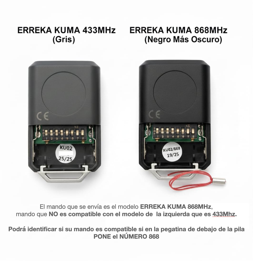 ERREKA KUMA KU02 868 MHz Mando Garaje Original 868 MHz Fixed Code Emisor de 2 Canales Botones para Puertas Automáticas Frecuencia 868,35 MHz Sistema de Alta Seguridad