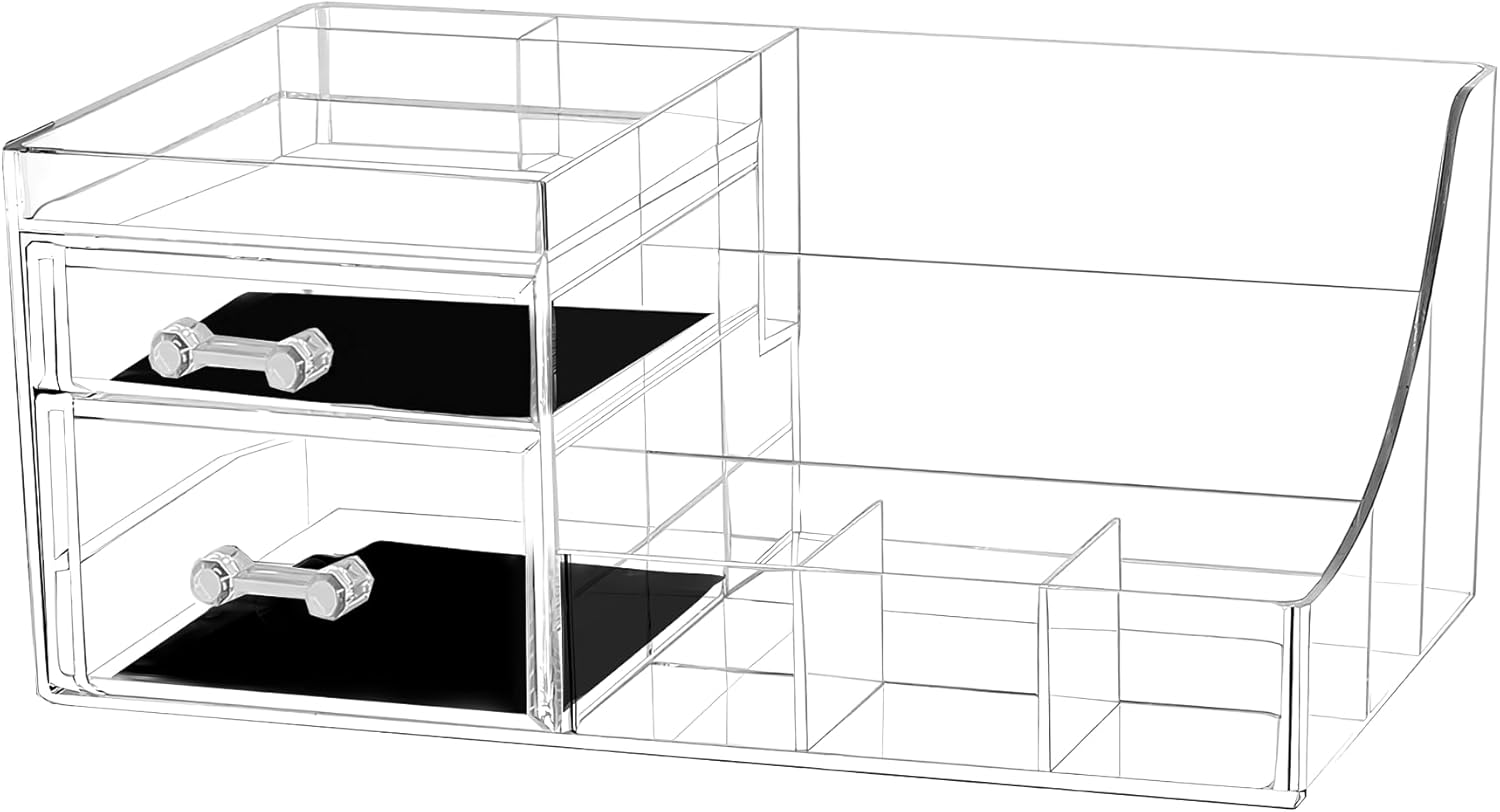 Clear Makeup Organizer with 2 Drawers, Acrylic Cosmetic Organizer and Storage for