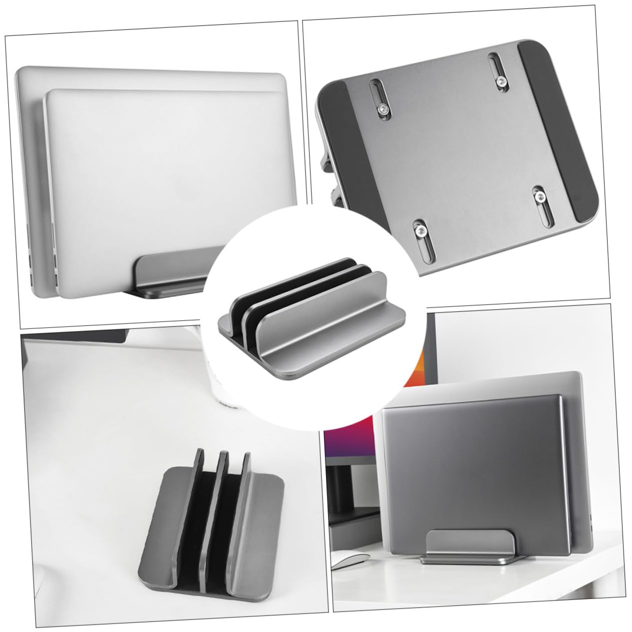 Angoily Soporte Vertical Doble para Portátil Base para Tableta Aluminio Soporte para Escritorio para Oficina o Estudio Excelente y Ventilación
