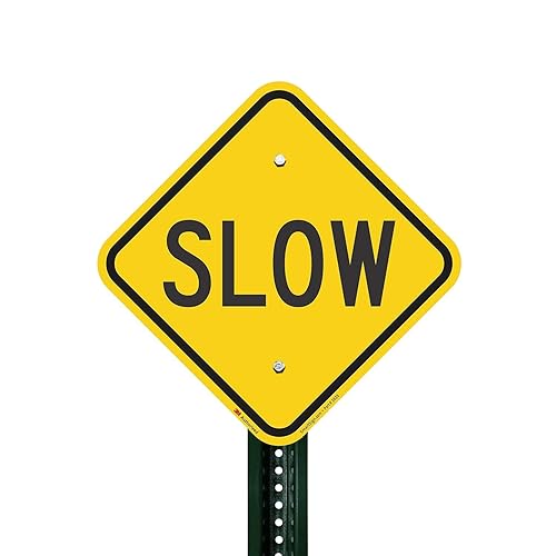 Miniatura 4 de SmartSign Letrero de metal "lento" de 12 x 12 pulgadas, aluminio de 63 mil, material reflectante laminado 3M, negro y amarillo