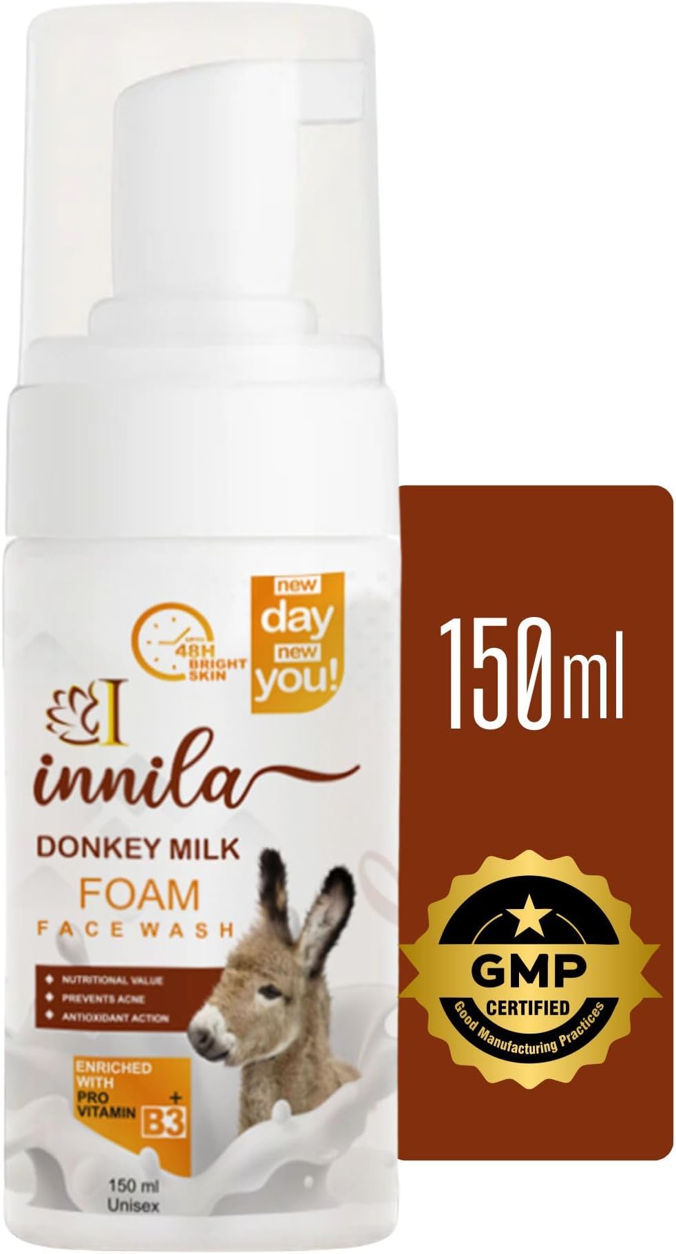 Donkey Milk Foam Face Wash For Skin Brightening & Anti- Aging With Pro Vitamin B3+ -150ML (Men & Women)