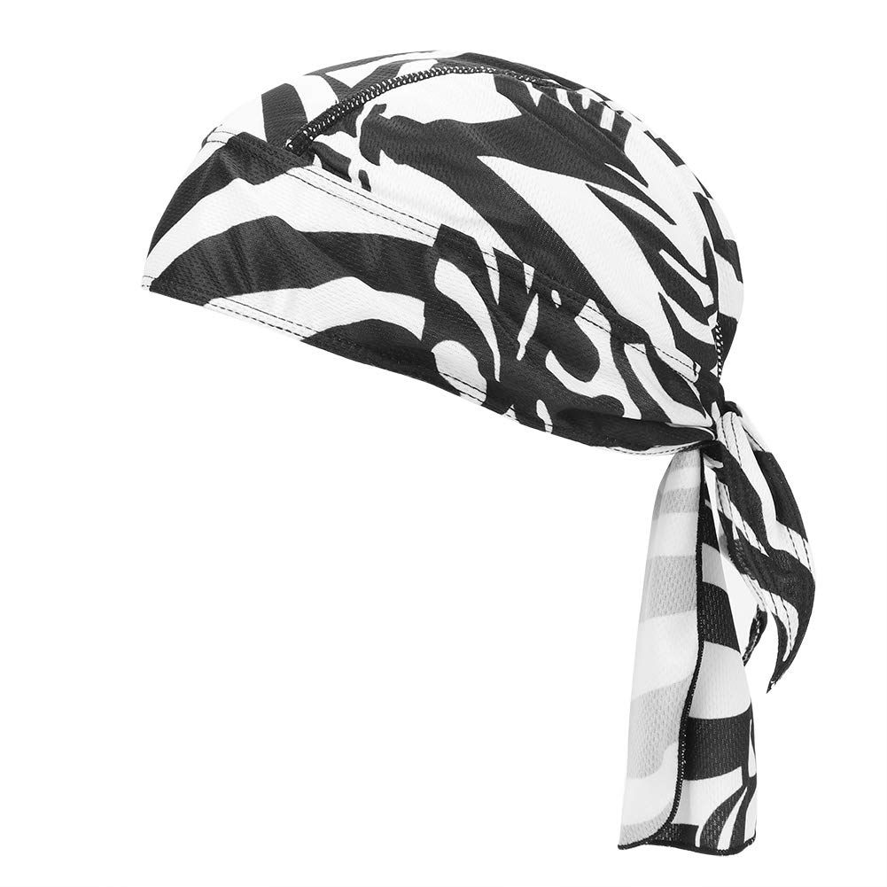 Breathable Quickly Dry Skull Cap Sweat Absorbing Bandana Headscarf Pirate Headwear Anti-UV Head Protection Headband Sports Hiking Skating Cycling Running Riding Head Wrap (Black & White Stripes)