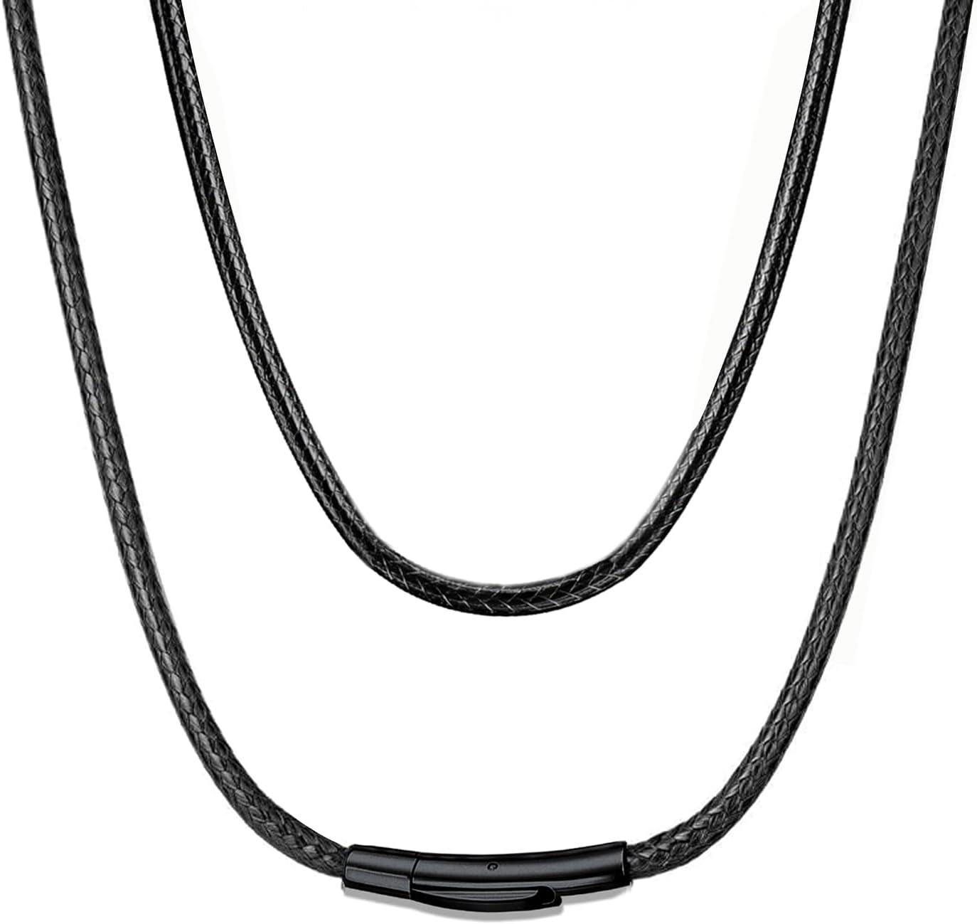 2/3/4/5MM Width Waterproof Comfortable Braided Leather Chain Cord with Stainless Steel Clasp, Versatile String Rope Necklace for Men/Women, Durable Black Chains Necklace for Pendants